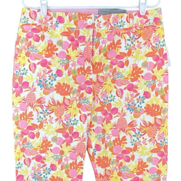 TALBOTS Perfect Crop Pants Size 10 Stretch Slim Leg Multicolor Fruit Flowers NWT - Picture 3 of 15